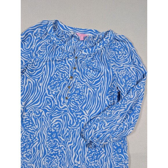 Lilly Pulitzer Tops - Lilly Pulitzer Camille Top Size Large 100% Silk Solar Blue Blouse Shirt Casual